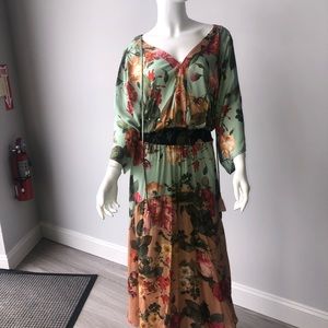 Anthropologie Green Floral Dress by Farm